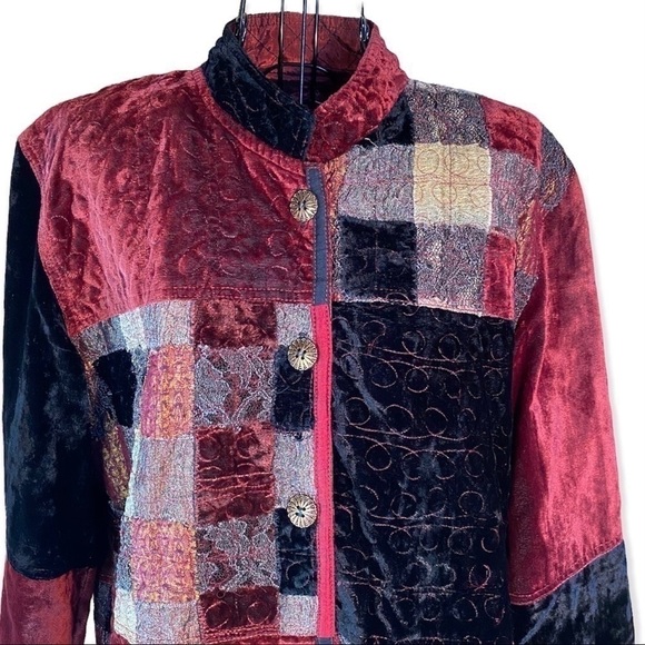 Vintage Yak Magik Patchwork Quilted Velvet Reversible Button Front Jacket XL - Picture 2 of 16